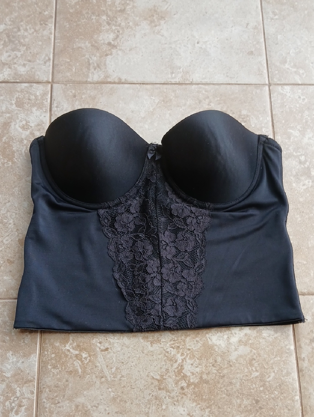 Secret Treasures 36C Black Lace-Front Strapless Longline Bustier